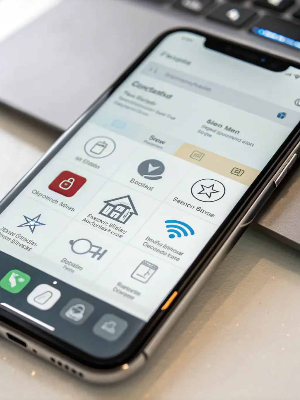 A sleek, modern smartphone displaying a custom-designed mobile app interface, showcasing Digital Janice's app development expertise. The app features a clean layout with intuitive navigation and vibrant icons.